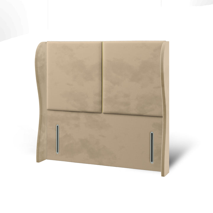 2 Panel Gold Strip Fabric Upholstered Middle Curve Winged Headboard with Divan Bed Base & Mattress