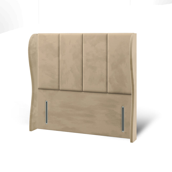 4 Panel Fabric Upholstered Middle Curve Winged Headboard with Divan Bed Base & Mattress