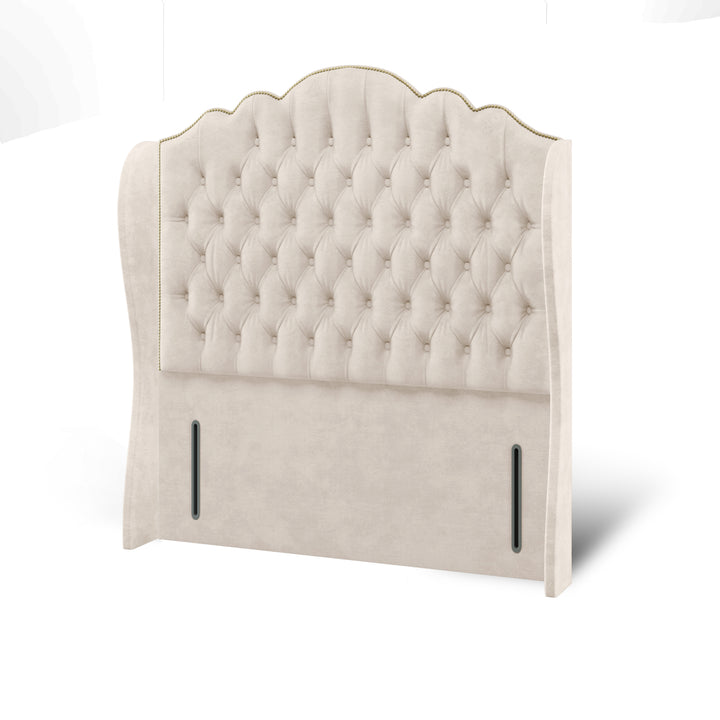 Amelia Chesterfield Fabric Upholstered Middle Curve Winged Headboard with Divan Bed Base & Mattress