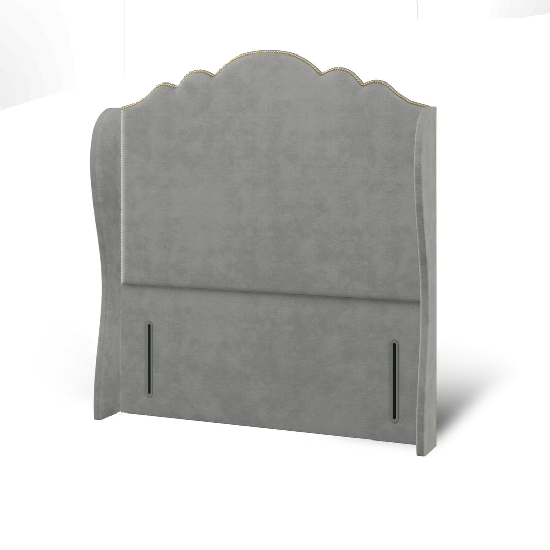 Amelia Fabric Upholstered Middle Curve Winged Headboard with Divan Bed Base & Mattress