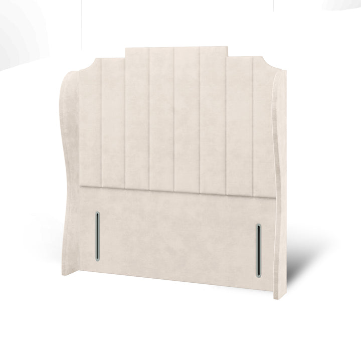 Art Deco Fabric Upholstered Middle Curve Winged Headboard with Divan Bed Base & Mattress