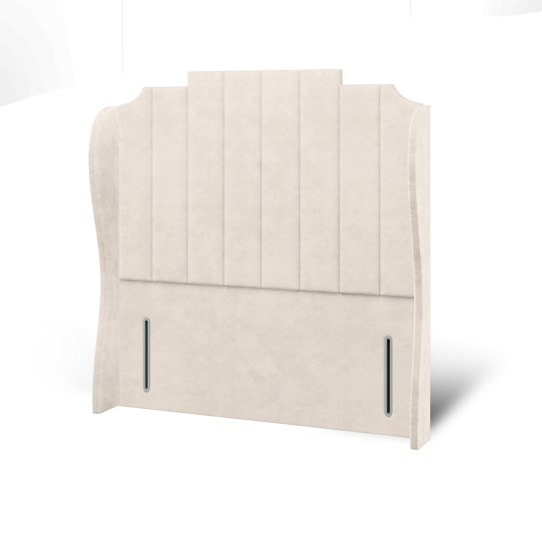 Art Deco Fabric Upholstered Middle Curve Winged Headboard with Ottoman Storage Bed Base & Mattress