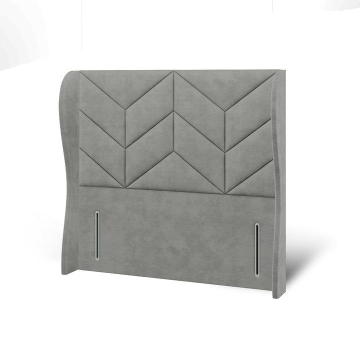 Chevron Decline Fabric Upholstered Middle Curve Winged Headboard with Divan Bed Base & Mattress