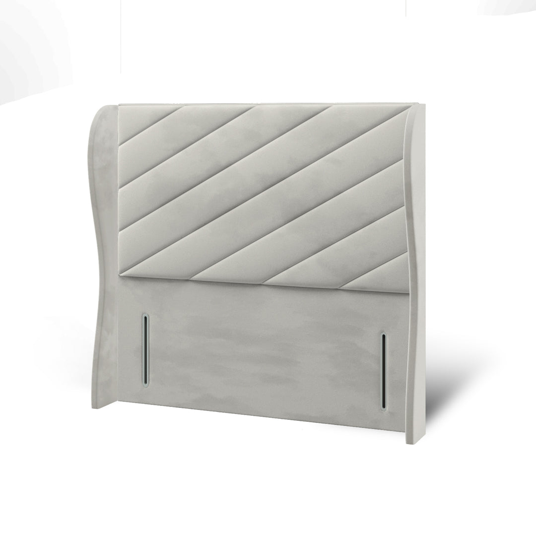 Diagonal Panels Fabric Upholstered Middle Curve Winged Headboard