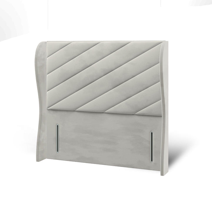 Diagonal Panels Fabric Upholstered Middle Curve Winged Headboard