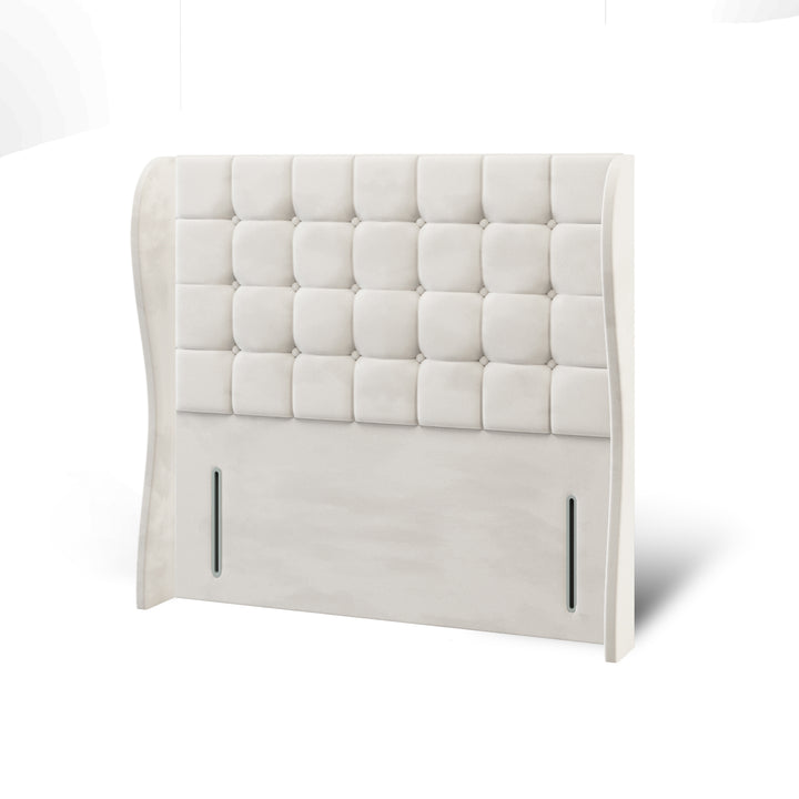 Cubic Large Buttoned Fabric Upholstered Middle Curve Winged Headboard