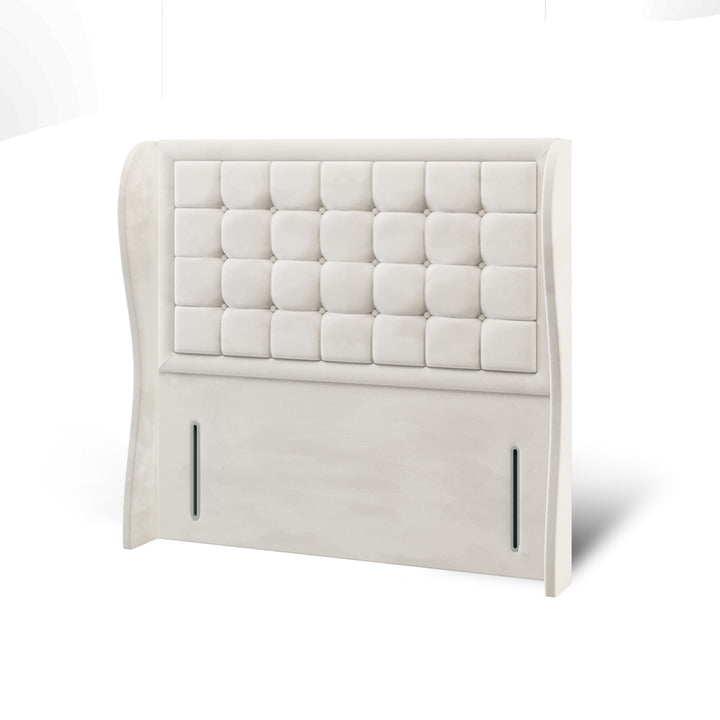 Cubic Large Border Fabric Upholstered Middle Curve Winged Headboard with Divan Bed Base & Mattress