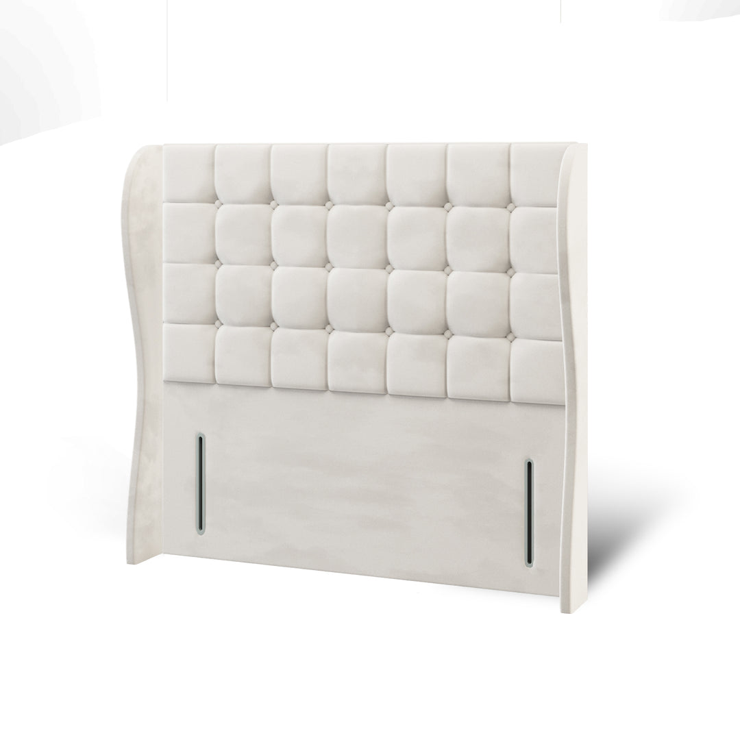 Cubic Large Fabric Upholstered Middle Curve Winged Headboard with Divan Bed Base & Mattress