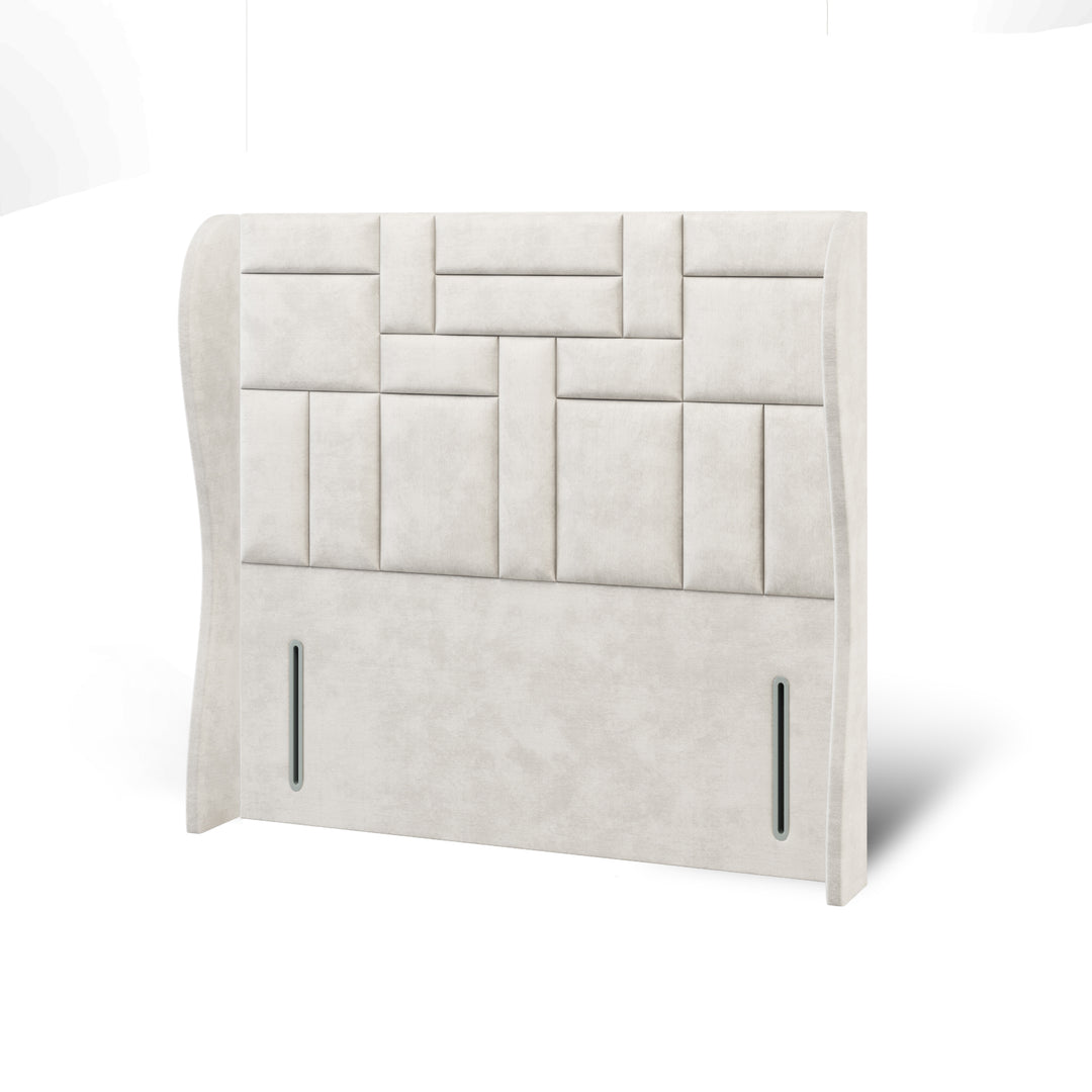 Multi Panels Fabric Upholstered Middle Curve Winged Headboard