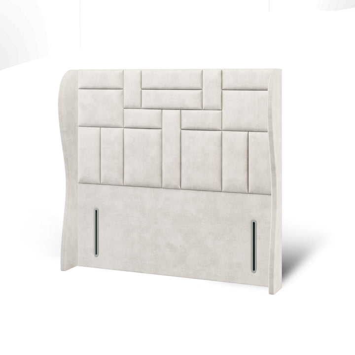 Multi Panels Fabric Upholstered Middle Curve Winged Headboard with Divan Bed Base & Mattress