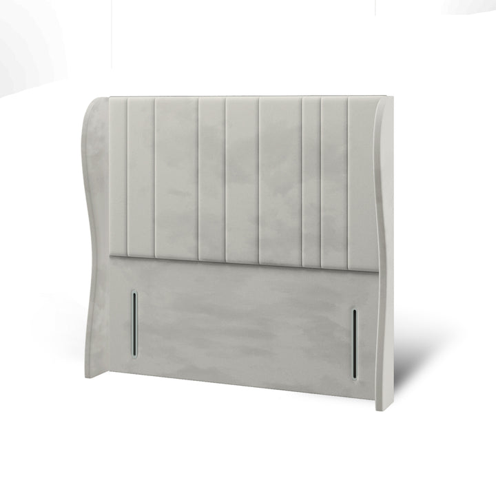 Multi Vertical Panels Fabric Upholstered Middle Curve Winged Headboard with Divan Bed Base & Mattress