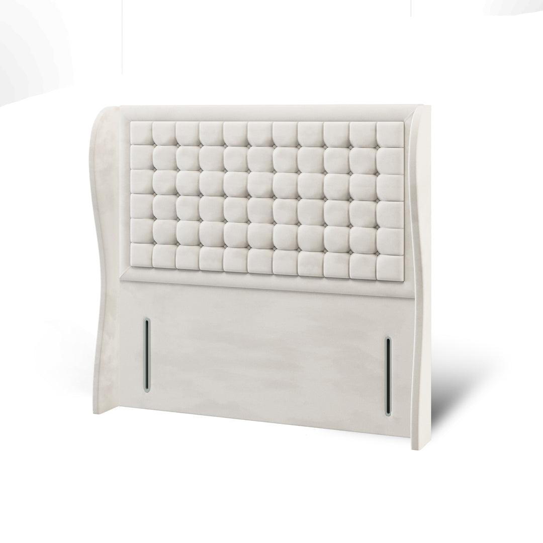 Cubic Small Buttoned Border Fabric Upholstered Middle Curve Winged Headboard with Ottoman Storage Bed Base & Mattress