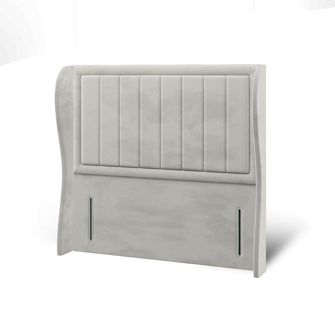 Vertical Panels Border Fabric Upholstered Middle Curve Winged Headboard
