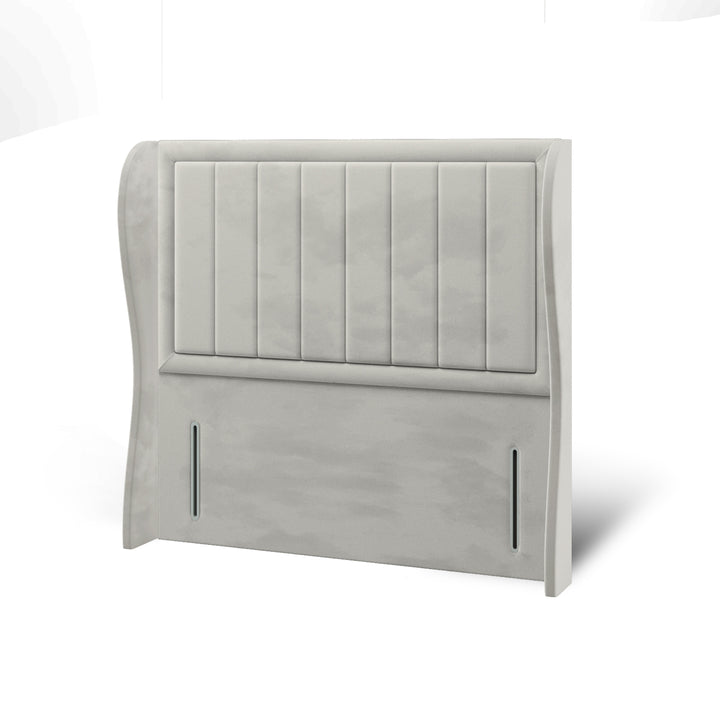 Vertical Panels Border Fabric Upholstered Middle Curve Winged Headboard