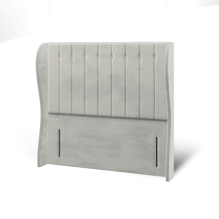 Vertical Panels Buttoned Fabric Upholstered Middle Curve Winged Headboard