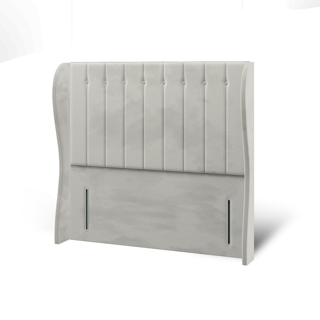 Vertical Panels Buttoned Fabric Upholstered Middle Curve Winged Headboard with Ottoman Storage Bed Base & Mattress