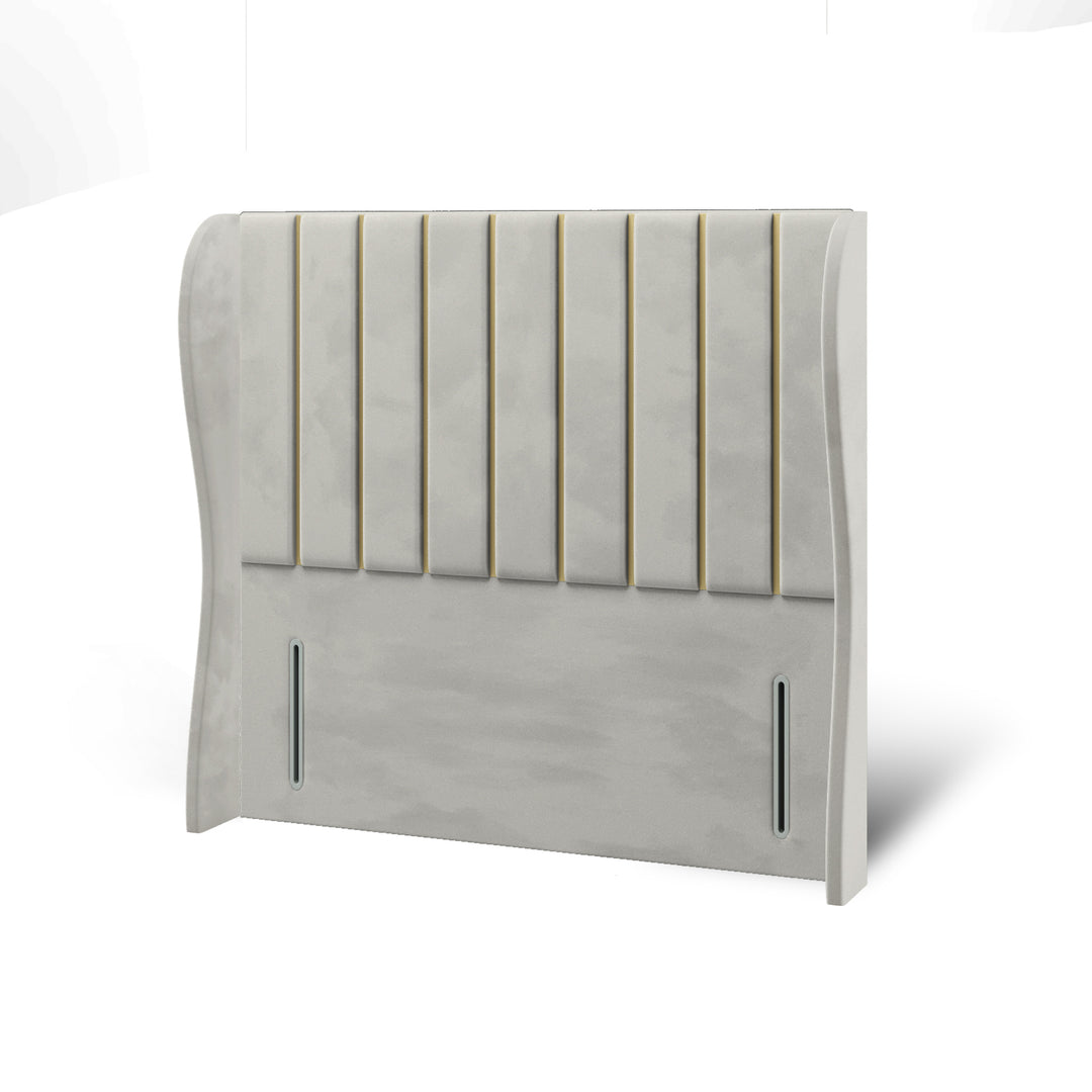 Vertical Panels Gold Strip Fabric Upholstered Middle Curve Winged Headboard