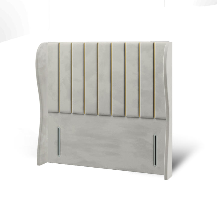 Vertical Panels Gold Strip Fabric Upholstered Middle Curve Winged Headboard