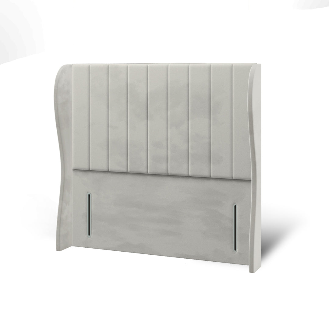 Vertical Panels Fabric Upholstered Middle Curve Winged Headboard with Ottoman Storage Bed Base & Mattress