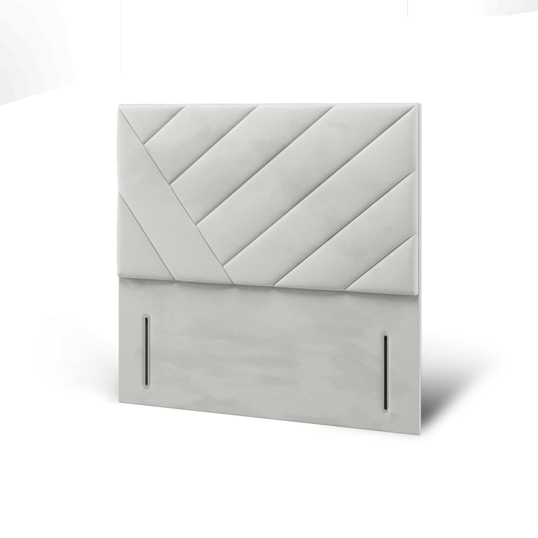 Multi Diagonal Panels Fabric Upholstered Floor Standing Headboard with Ottoman Storage Bed Base & Mattress