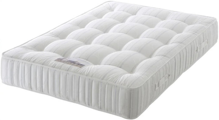 Cubic Small Buttoned Fabric Upholstered Floor Standing Headboard with Ottoman Storage Bed Base & Mattress
