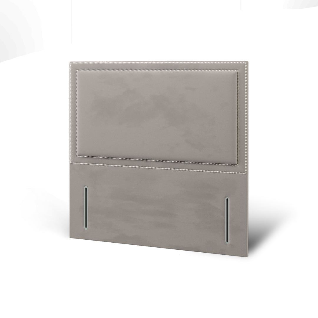 Plain Studded Border Fabric Upholstered Floor Standing Headboard with Divan Bed Base & Mattress