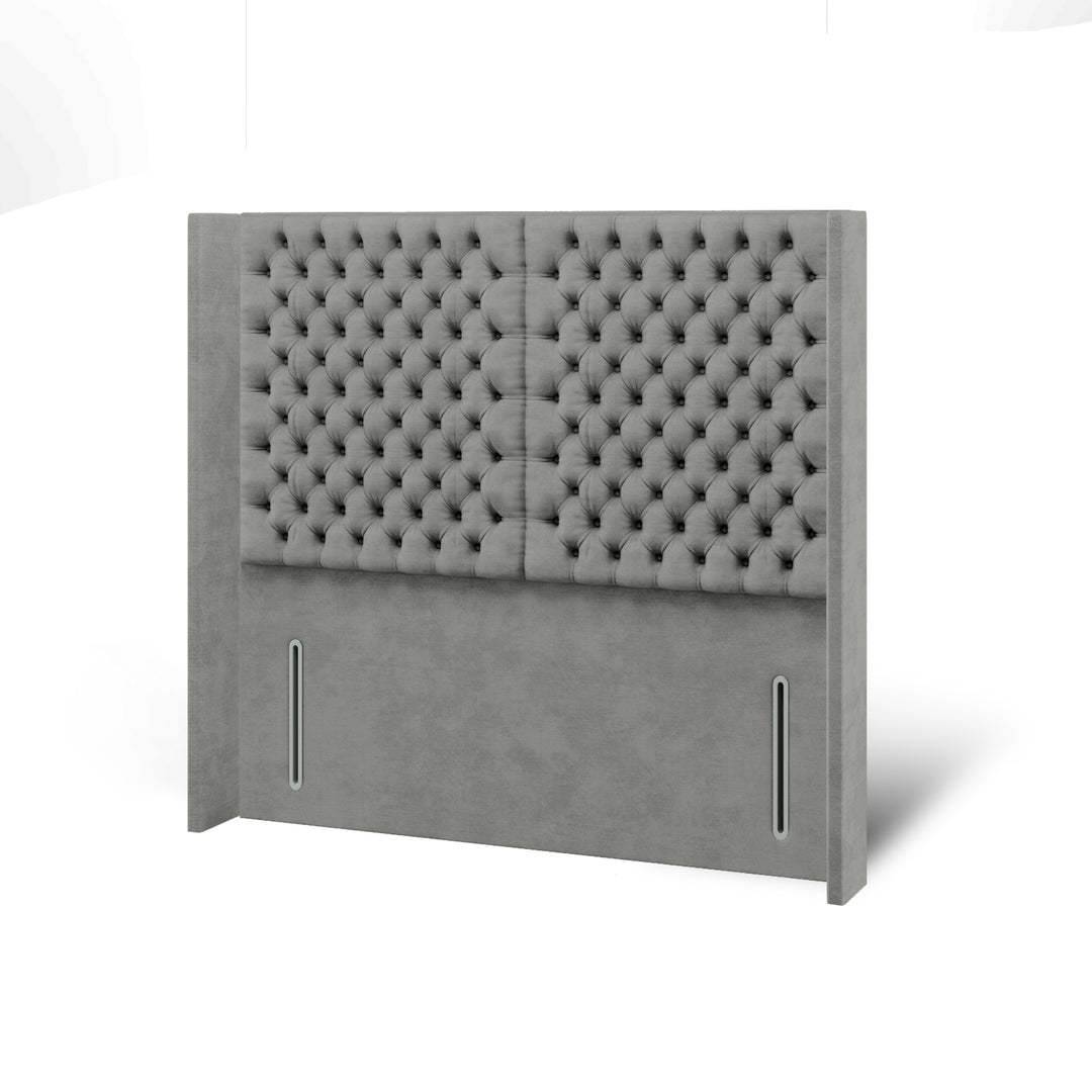 2 Panel Chesterfield Fabric Upholstered Straight Winged Headboard with Divan Bed Base & Mattress