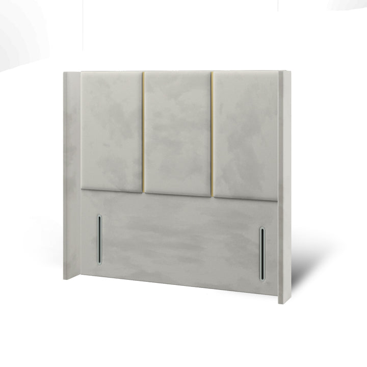 3 Panel Gold Strip Fabric Upholstered Straight Winged Headboard with Ottoman Storage Bed Base & Mattress