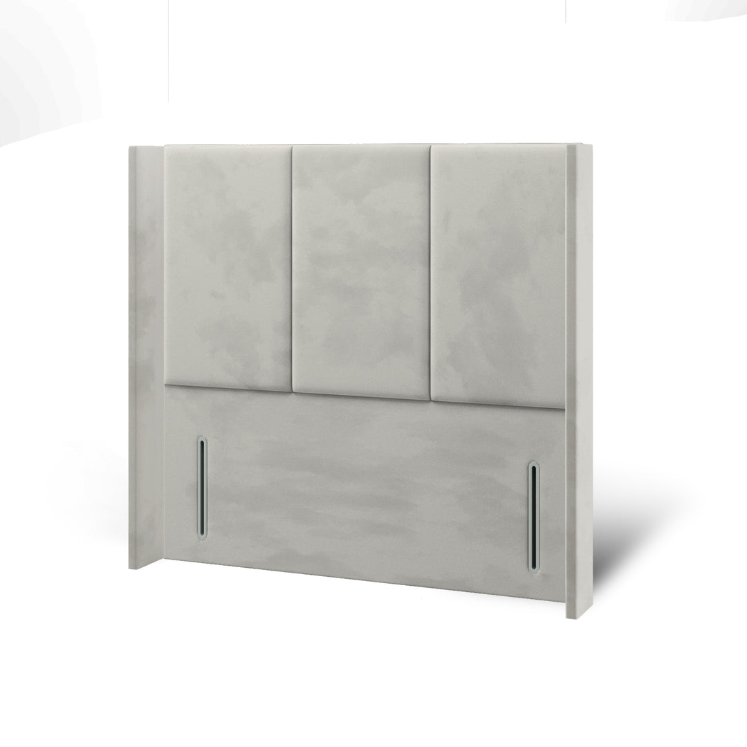 3 Panel Fabric Upholstered Straight Winged Headboard with Ottoman Storage Bed Base & Mattress