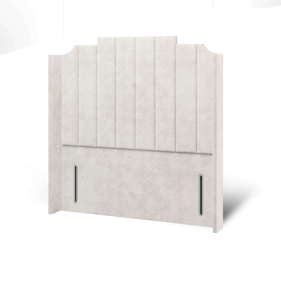 Art Deco Fabric Upholstered Straight Winged Headboard with Divan Bed Base & Mattress