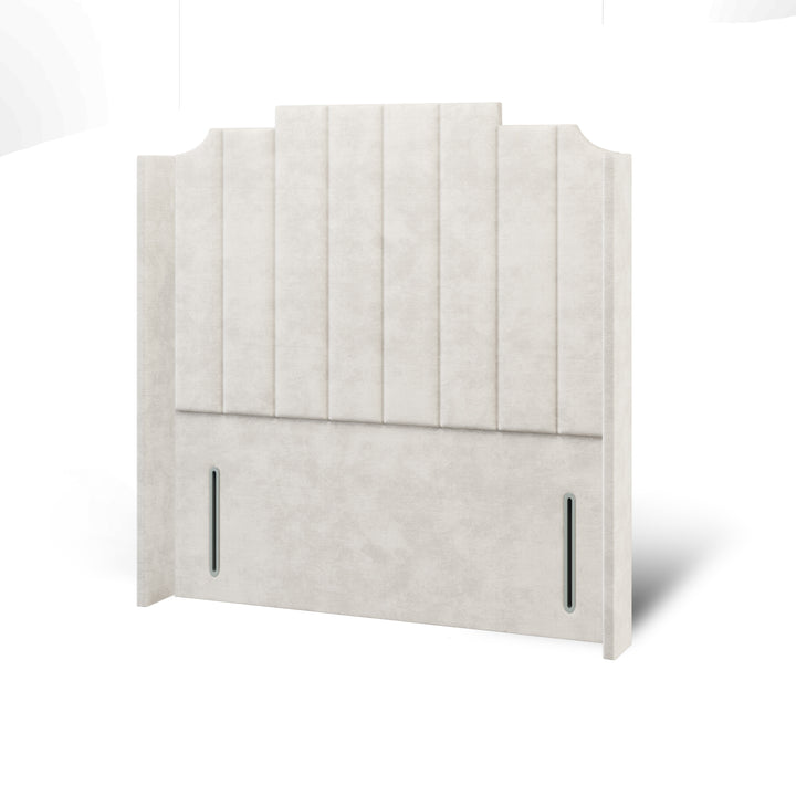 Art Deco Fabric Upholstered Straight Winged Headboard with Divan Bed Base & Mattress