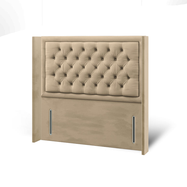 Chesterfield Border Fabric Upholstered Straight Winged Headboard with Divan Bed Base & Mattress