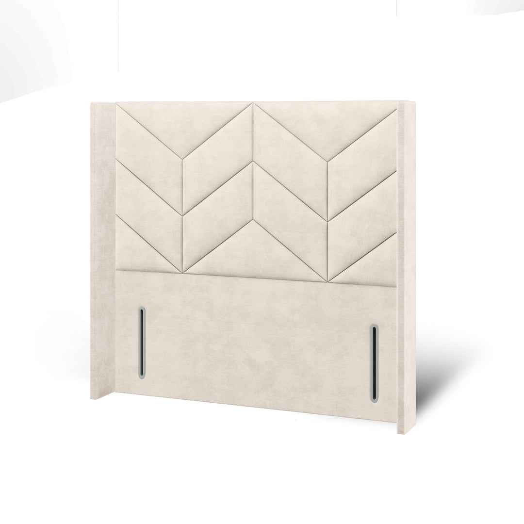 Chevron Decline Fabric Upholstered Straight Winged Headboard with Ottoman Storage Bed Base & Mattress