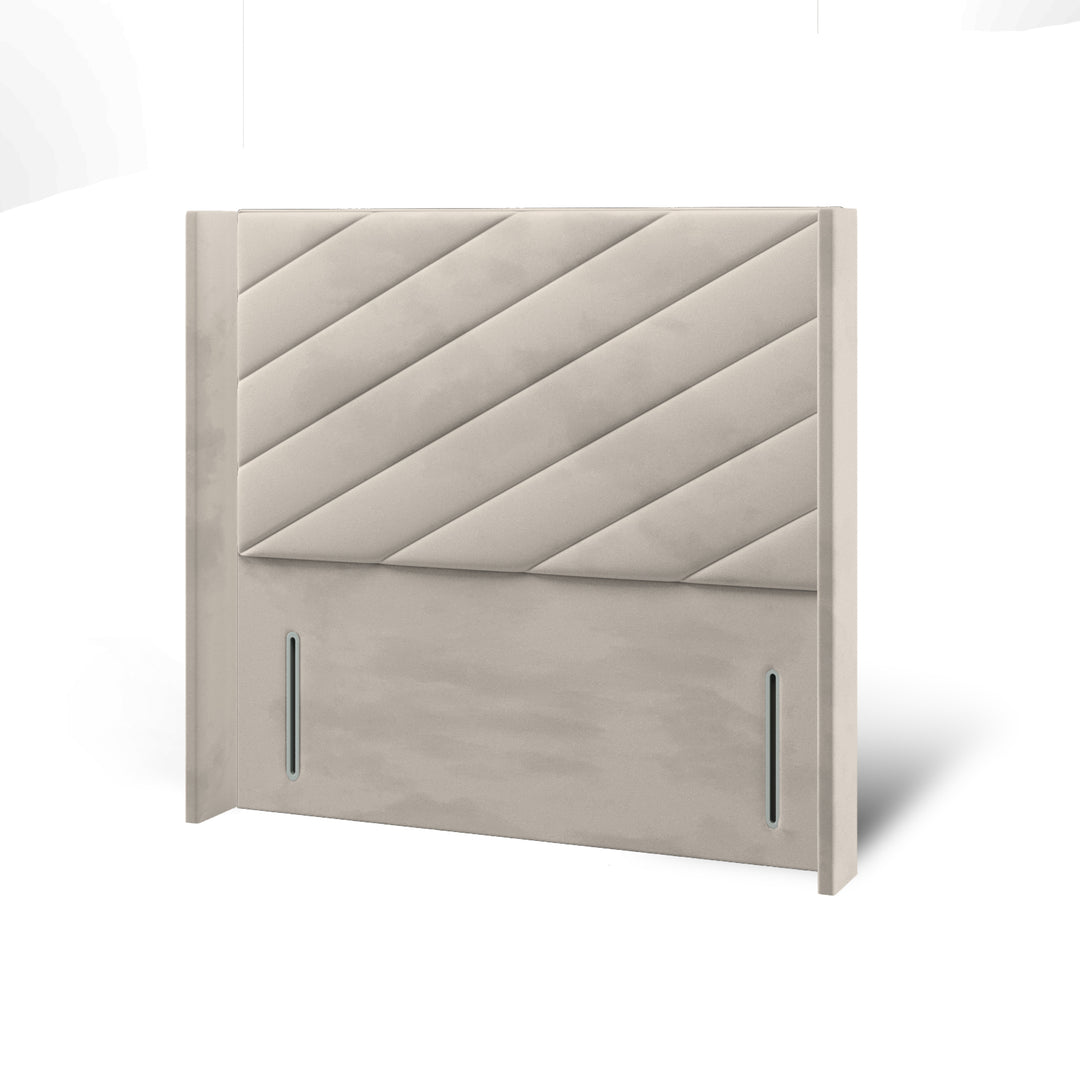Diagonal Panels Fabric Upholstered Straight Winged Headboard with Ottoman Storage Bed Base & Mattress