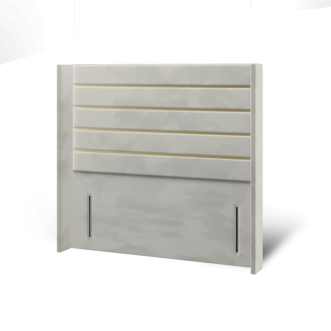 Horizontal Panels Gold Strip Fabric Upholstered Straight Winged Headboard