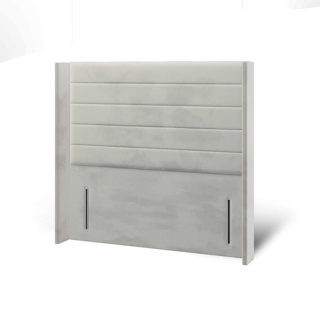 Horizontal Panels Fabric Upholstered Straight Winged Headboard with Ottoman Storage Bed Base & Mattress