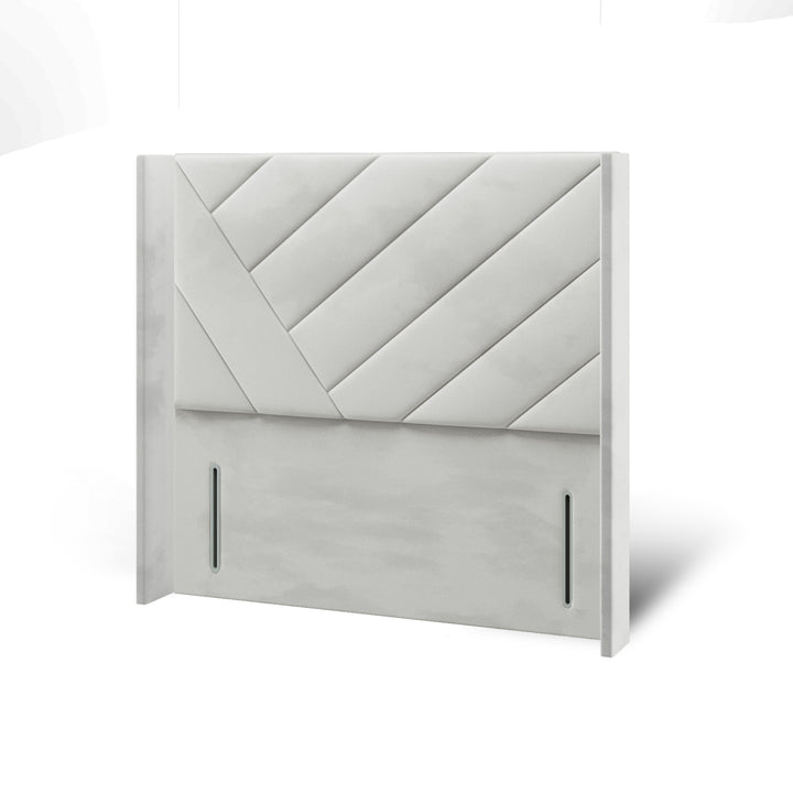 Multi Diagonal Panels Fabric Upholstered Straight Winged Headboard