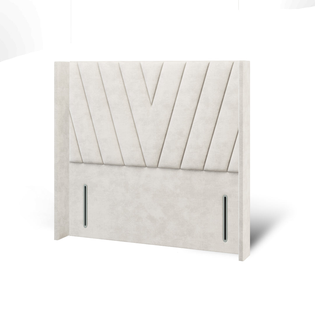 V Design Fabric Upholstered Straight Winged Headboard with Ottoman Storage Bed Base & Mattress