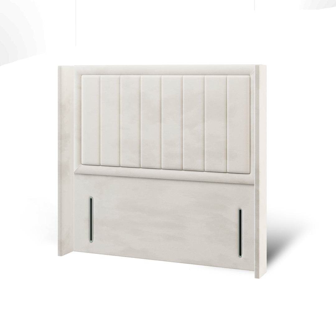 Vertical Panels Border Fabric Upholstered Straight Winged Headboard with Divan Bed Base & Mattress
