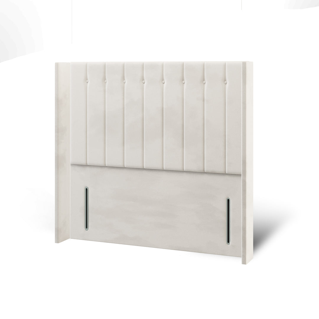 Vertical Panels Buttoned Fabric Upholstered Straight Winged Headboard