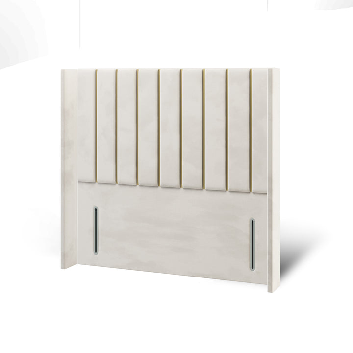 Vertical Panels Gold Strip Fabric Upholstered Straight Winged Headboard