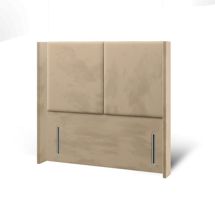2 Panel Fabric Upholstered Straight Winged Headboard with Ottoman Storage Bed Base & Mattress