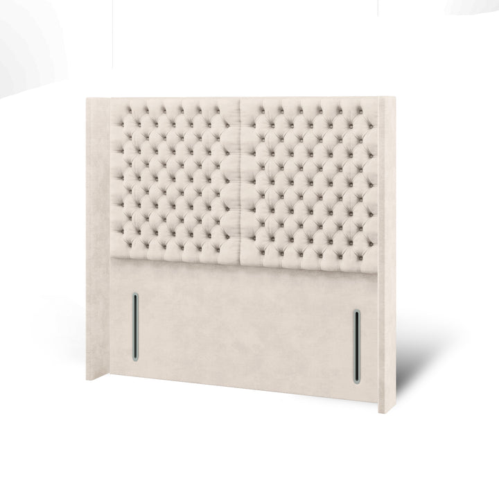 2 Panel Chesterfield Fabric Upholstered Straight Winged Headboard with Divan Bed Base & Mattress