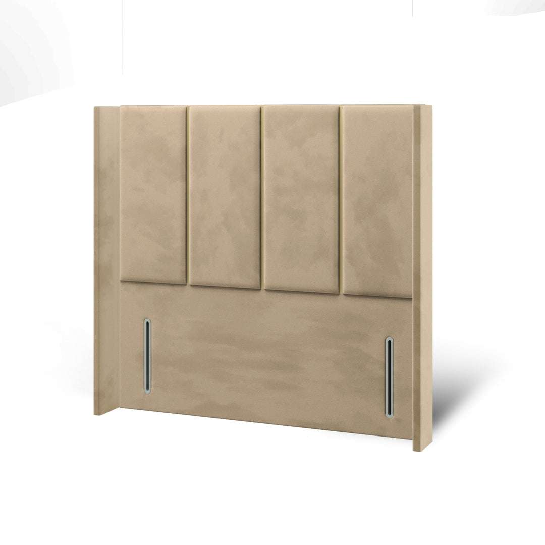4 Panel Gold Strip Fabric Upholstered Straight Winged Headboard