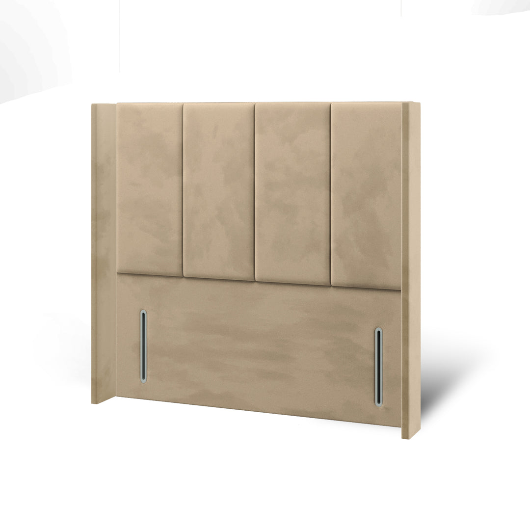 4 Panel Fabric Upholstered Straight Winged Headboard with Ottoman Storage Bed Base & Mattress