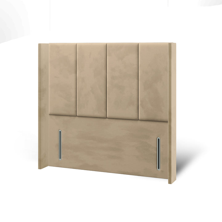 4 Panel Fabric Upholstered Straight Winged Headboard with Ottoman Storage Bed Base & Mattress