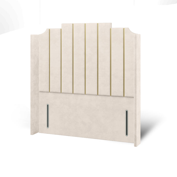 Art Deco Gold Strips Fabric Upholstered Straight Winged Headboard
