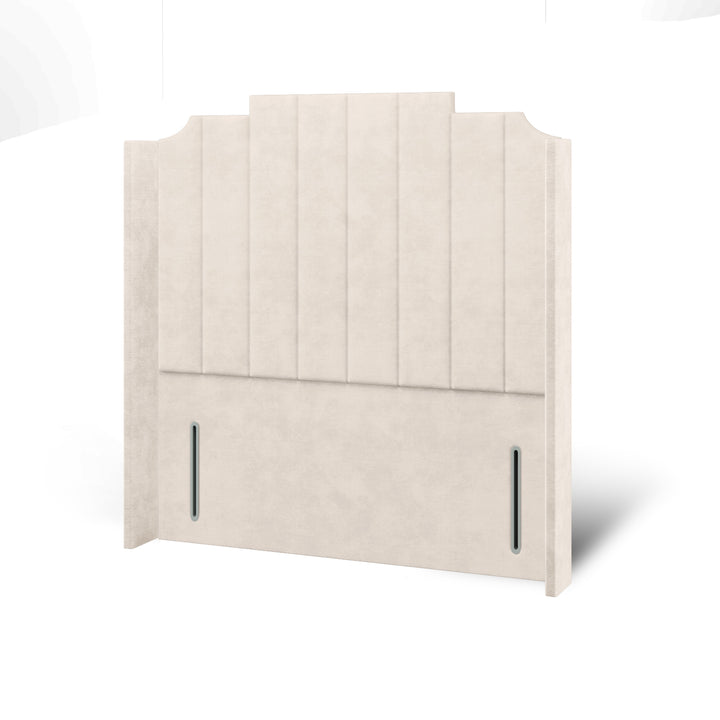 Art Deco Fabric Upholstered Straight Winged Headboard with Divan Bed Base & Mattress