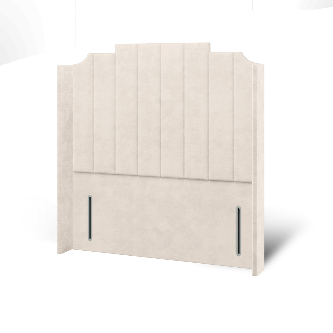 Art Deco Fabric Upholstered Straight Winged Headboard with Ottoman Storage Bed Base & Mattress