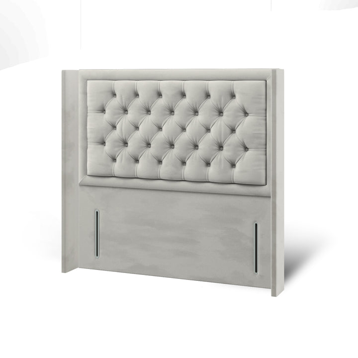 Chesterfield Border Fabric Upholstered Straight Winged Headboard with Ottoman Storage Bed Base & Mattress